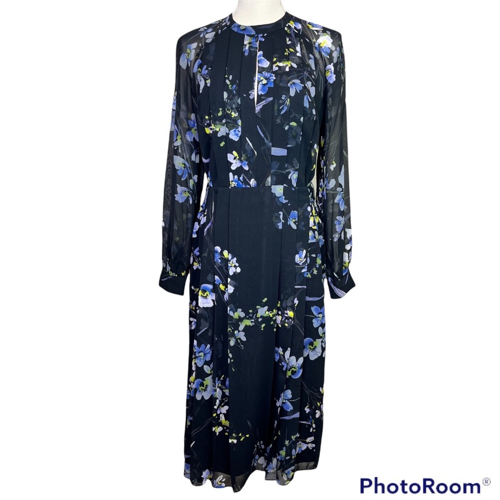 Reiss Navy Floral Midi Dress with Lavender and Green Accents - Picture 5 of 16